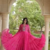 Navratri Leheriya Print Faux Georgette Gown | 12-Meter Huge Flair Tiered Anarkali with Kutchi Patchwork Yoke - Image 4