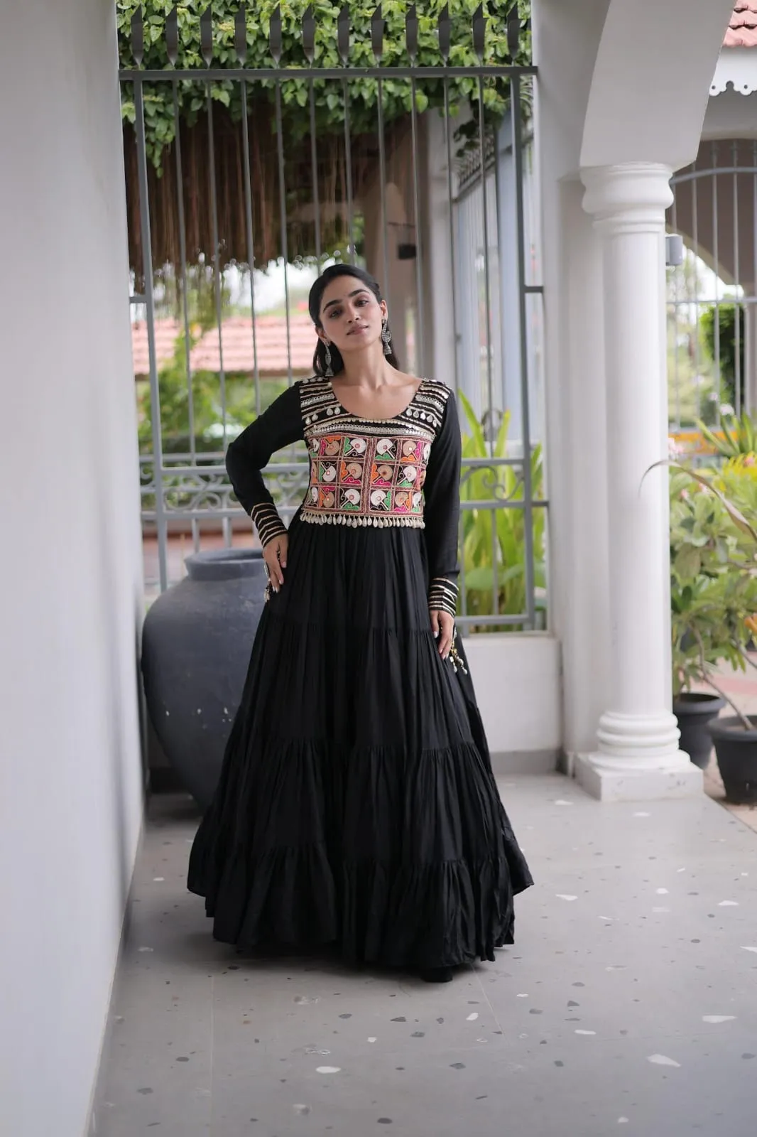 Navratri Special 12 Meter Flair Gown – Kutchi Gamthi Thread & Real Mirror Work Rayon Anarkali Gown