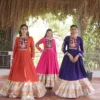 Navratri Special 12-Meter Huge Flair Rayon Gown | Kutchi Gamthi Patchwork & Cowrie Shell Yoke Garba Anarkali Dress