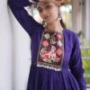 Navratri Special 12-Meter Huge Flair Rayon Gown | Kutchi Gamthi Patchwork & Cowrie Shell Yoke Garba Anarkali Dress - Image 5