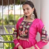 Navratri Special 12-Meter Huge Flair Rayon Gown | Kutchi Gamthi Patchwork & Cowrie Shell Yoke Garba Anarkali Dress - Image 8