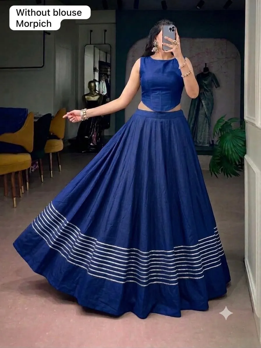 Navratri Special Rayon Cotton 5-Line Tar Chaniya with Blouse Fabric | Fully Stitched 5-Meter Gota Border Garba Ghagra Skirt (Canvas & Lining) - Image 2