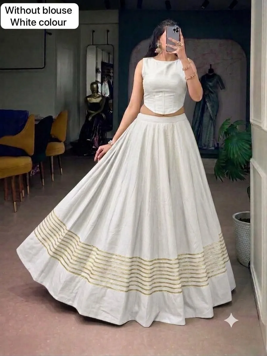 Navratri Special Rayon Cotton 5-Line Tar Chaniya with Blouse Fabric | Fully Stitched 5-Meter Gota Border Garba Ghagra Skirt (Canvas & Lining) - Image 3