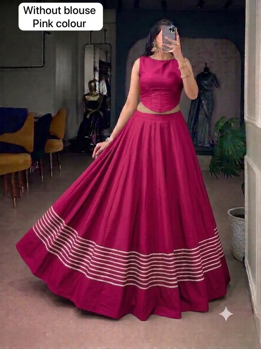 Navratri Special Rayon Cotton 5-Line Tar Chaniya with Blouse Fabric | Fully Stitched 5-Meter Gota Border Garba Ghagra Skirt (Canvas & Lining) - Image 7