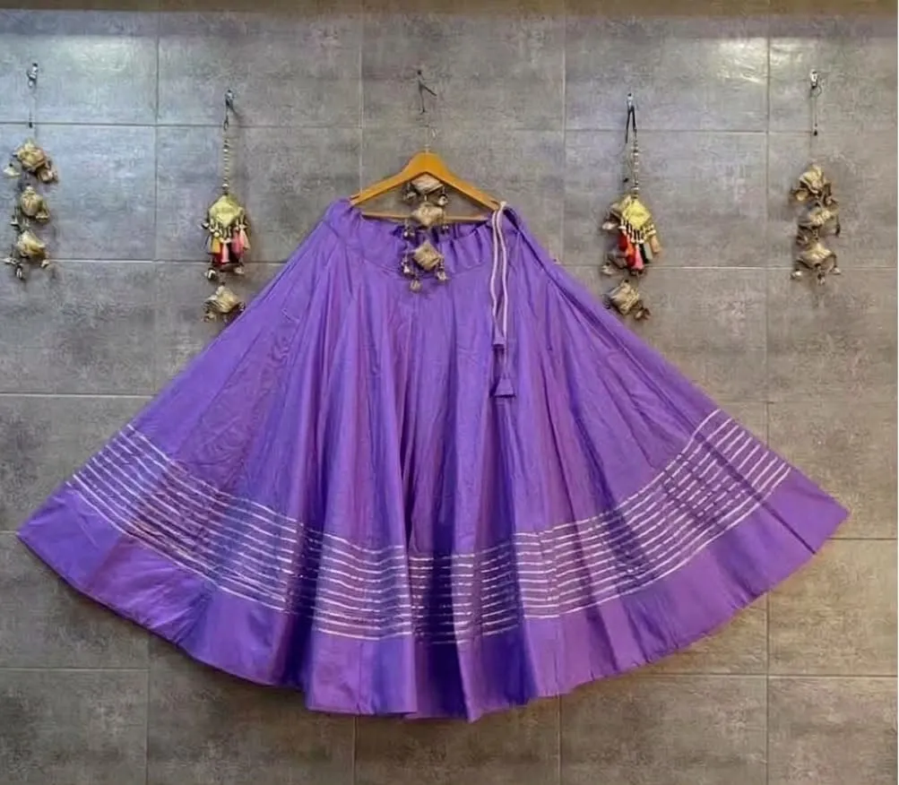 Navratri Special Rayon Cotton 5-Line Tar Chaniya with Blouse Fabric | Fully Stitched 5-Meter Gota Border Garba Ghagra Skirt (Canvas & Lining) - Image 8