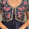 Navy Blue Embroidered Yoke Flared Long Frock Gown - Image 5