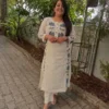 Off-White Cotton Flex Embroidered Co-Ord Set – Kurti with Pants (Work to Vacation Wear) - Image 3
