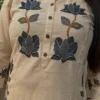 Off-White Cotton Flex Embroidered Co-Ord Set – Kurti with Pants (Work to Vacation Wear) - Image 4