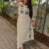 Off-White Cotton Flex Embroidered Co-Ord Set – Kurti with Pants (Work to Vacation Wear) - Image 5