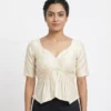Off-White Raw Silk Peplum Blouse with Sweetheart Neck & Back Zip Closure