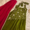 Olive Crepe Embroidered Kurti Sharara Set with Organza Dupatta - Image 6