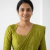 Olive Green Raw Silk Cutout Neck Blouse - Image 2
