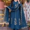 Padmavati Mul Chanderi Glass Silk Heavy Handwork Kurti Pant Set with Embroidered Scallop Dupatta (Sizes M to 3XL) - Image 3