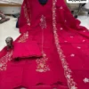 Padmavati Mul Chanderi Glass Silk Heavy Handwork Kurti Pant Set with Embroidered Scallop Dupatta (Sizes M to 3XL) - Image 5