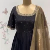 Party Wear Black Pleated Floor Length Ethnic Gown with Zardozi Handwork & Paisley Border Dupatta