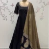 Party Wear Black Pleated Floor Length Ethnic Gown with Zardozi Handwork & Paisley Border Dupatta - Image 3