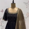 Party Wear Black Pleated Floor Length Ethnic Gown with Zardozi Handwork & Paisley Border Dupatta - Image 4