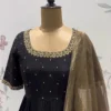Party Wear Black Pleated Floor Length Ethnic Gown with Zardozi Handwork & Paisley Border Dupatta - Image 5