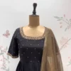 Party Wear Black Pleated Floor Length Ethnic Gown with Zardozi Handwork & Paisley Border Dupatta - Image 6