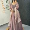 Party Wear Handwork Anarkali Gown with Embroidered Dupatta | Kabana Silk Flared Long Frock - Image 10