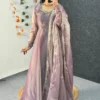 Party Wear Handwork Anarkali Gown with Embroidered Dupatta | Kabana Silk Flared Long Frock - Image 14