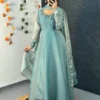 Party Wear Handwork Anarkali Gown with Embroidered Dupatta | Kabana Silk Flared Long Frock - Image 17