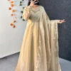 Party Wear Handwork Anarkali Gown with Embroidered Dupatta | Kabana Silk Flared Long Frock - Image 18