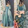 Party Wear Handwork Anarkali Gown with Embroidered Dupatta | Kabana Silk Flared Long Frock - Image 2