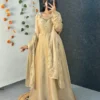 Party Wear Handwork Anarkali Gown with Embroidered Dupatta | Kabana Silk Flared Long Frock - Image 20