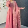 Party Wear Handwork Anarkali Gown with Embroidered Dupatta | Kabana Silk Flared Long Frock - Image 21