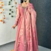 Party Wear Handwork Anarkali Gown with Embroidered Dupatta | Kabana Silk Flared Long Frock - Image 22