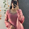 Party Wear Handwork Anarkali Gown with Embroidered Dupatta | Kabana Silk Flared Long Frock - Image 25