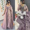 Party Wear Handwork Anarkali Gown with Embroidered Dupatta | Kabana Silk Flared Long Frock - Image 28