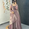 Party Wear Handwork Anarkali Gown with Embroidered Dupatta | Kabana Silk Flared Long Frock - Image 8