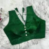 Party Wear Shimmer Tissue Crop Top Blouse | Sleeveless Deep V-Neck Pleated Bustier Choli for Sarees & Lehengas - Image 2