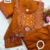 Parul Mull Chanderi Silk Hand Embroidered Kurta Pant Set with Scalloped Dupatta (Sizes M to 6XL)
