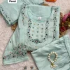 Parul Mull Chanderi Silk Hand Embroidered Kurta Pant Set with Scalloped Dupatta (Sizes M to 6XL) - Image 5
