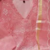 Pastel Pink Pure Soft Kota Doria Embroidered Kurti Pant Set with Scalloped Dupatta (Cotton Lined 3-Piece Suit) - Image 5