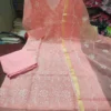 Pastel Pink Pure Soft Kota Doria Embroidered Kurti Pant Set with Scalloped Dupatta (Cotton Lined 3-Piece Suit) - Image 6