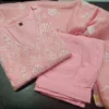 Pastel Pink Pure Soft Kota Doria Embroidered Kurti Pant Set with Scalloped Dupatta (Cotton Lined 3-Piece Suit) - Image 7