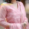 Pastel Pink Pure Soft Kota Doria Embroidered Kurti Pant Set with Scalloped Dupatta (Cotton Lined 3-Piece Suit) - Image 9