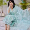 Pastel Sea Green Pure Soft Kota Doria Floral Embroidered Kurti Pant Set with Scalloped Dupatta (Cotton Lined 3-Piece Suit) - Image 4