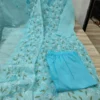 Pastel Sea Green Pure Soft Kota Doria Floral Embroidered Kurti Pant Set with Scalloped Dupatta (Cotton Lined 3-Piece Suit) - Image 8