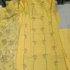 Pastel Yellow Embroidered Kota Doria Kurti Pant Set with Heavy Dupatta (Cotton Lined)