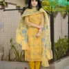Pastel Yellow Embroidered Kota Doria Kurti Pant Set with Heavy Dupatta (Cotton Lined) - Image 5