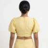 Pastel Yellow Puff Sleeve Blouse – Sweetheart Neckline Raw Silk Crop Top - Image 2