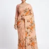 Peach Floral Soft Silk Saree with Elegant Zari Border & Matching Blouse