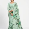 Peach Floral Soft Silk Saree with Elegant Zari Border & Matching Blouse - Image 2