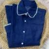 Pearl Lace Embellished Denim Co-Ord Set for Women – Button-Down Collar Shirt with Wide-Leg Palazzo Pants | Plus Size Denim 2-Piece Set (S to 5XL)