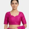 Pink Raw Silk Scalloped Neck Blouse with Tassel Dori